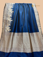Regal German Blue Premium Mashru Katan Silk Banarasi Saree - Ganga Ghat Design