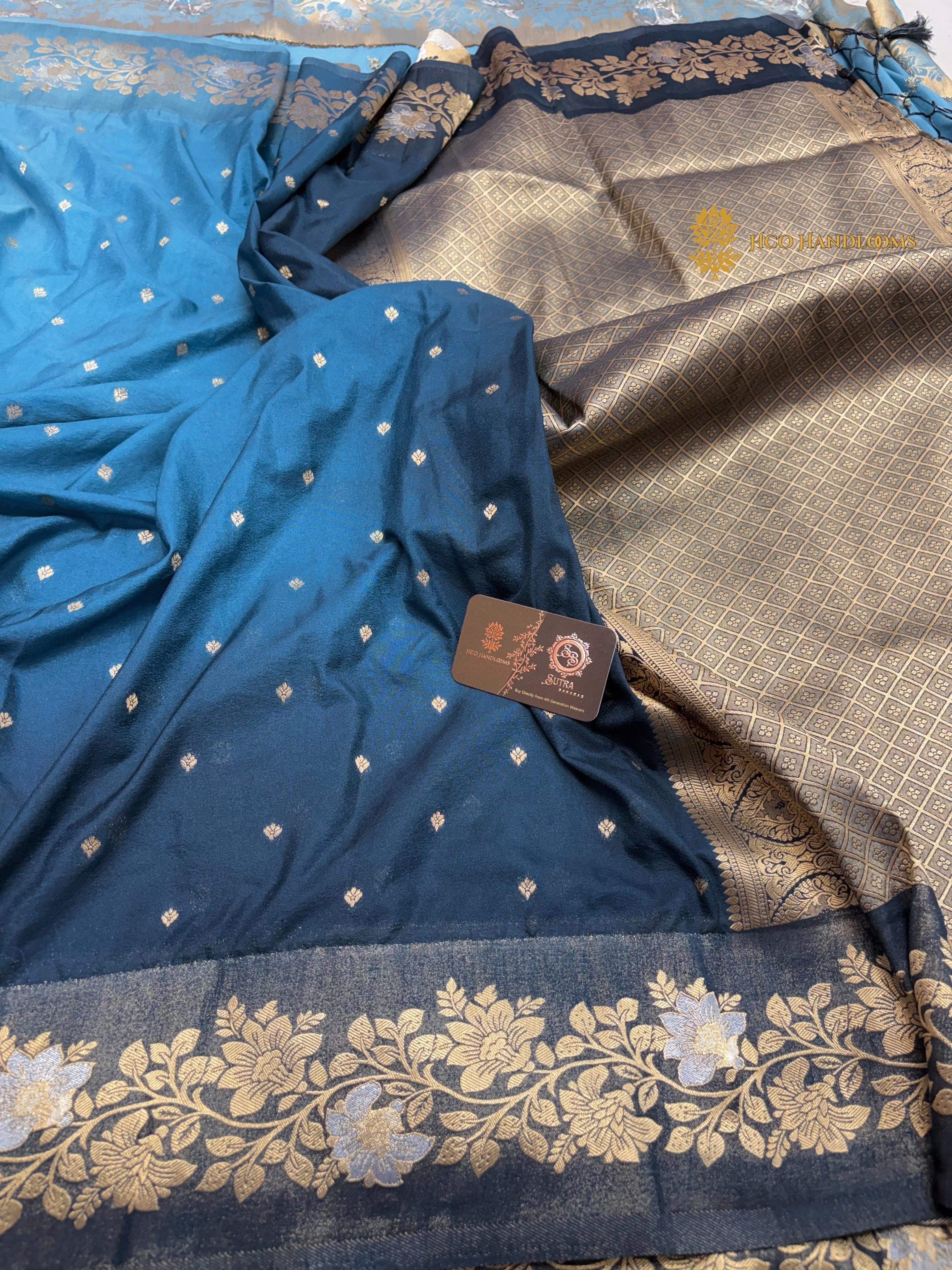 Blue Gradient Premium Soft Silk Banarasi Saree - All Over Motifs