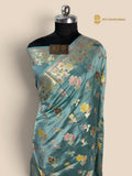 Light Blue Pure Mango Katan Silk Banarasi Saree - All Over Meenakari Motifs