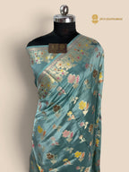 Light Blue Pure Mango Katan Silk Banarasi Saree - All Over Meenakari Motifs