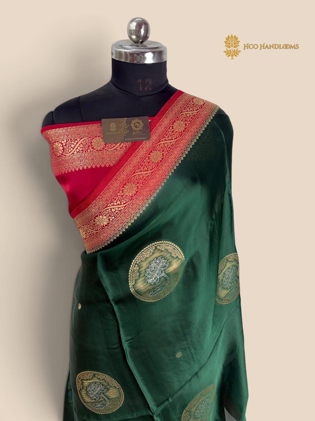 Premium Mashru Crepe Silk Banarasi Saree - All Over Lotus Motifs