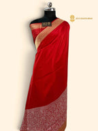 Red Pure Katan Silk Handloom Banarasi Saree - All Over Skirt Border