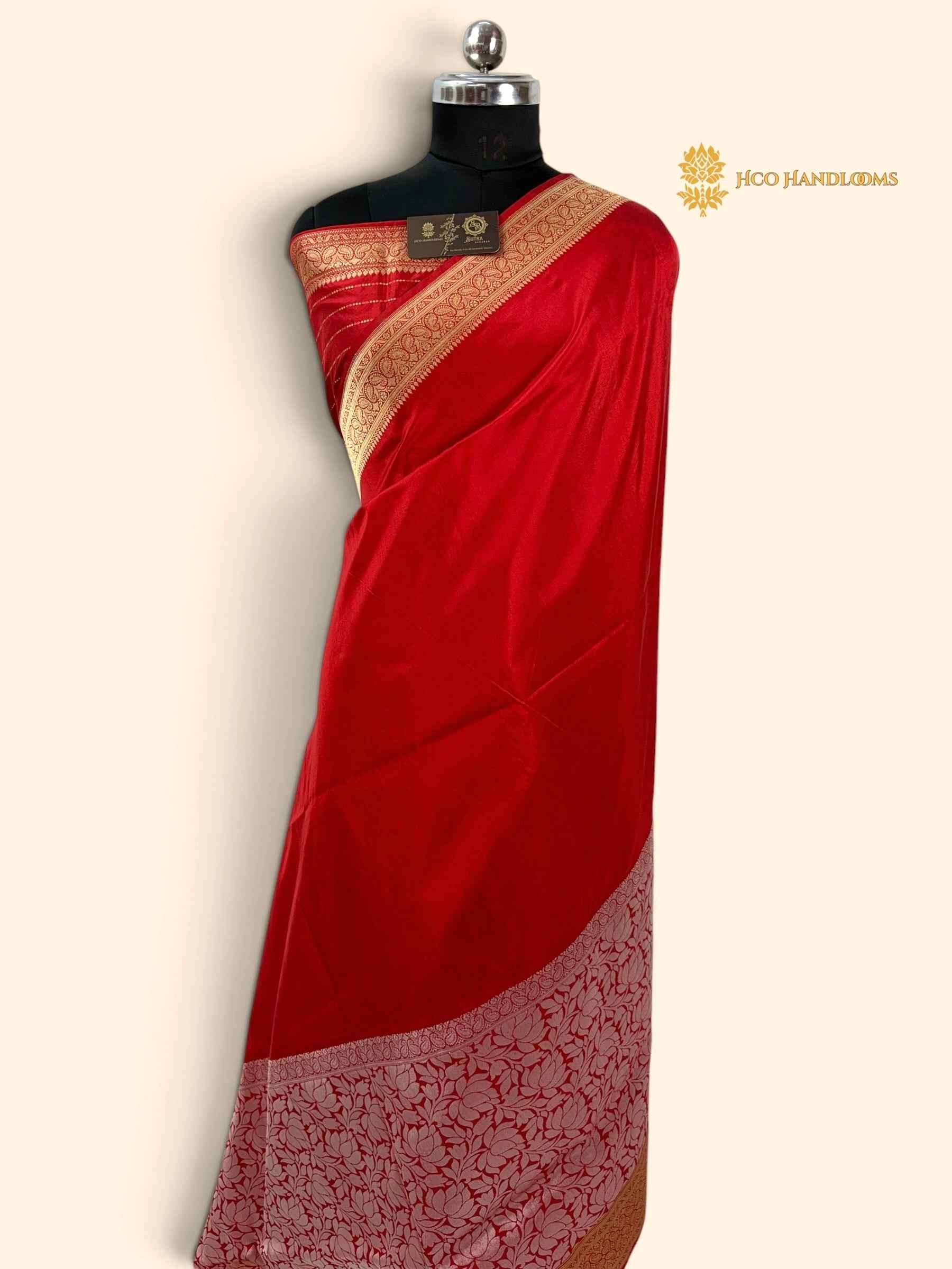 Red Pure Katan Silk Handloom Banarasi Saree - All Over Skirt Border