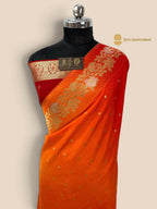 Orange To Red Gradient Premium Soft Silk Banarasi Saree - All Over Motifs