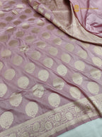 Pastel Light Pink Pure Katan Silk Handloom Banarasi Saree - All Over Motifs