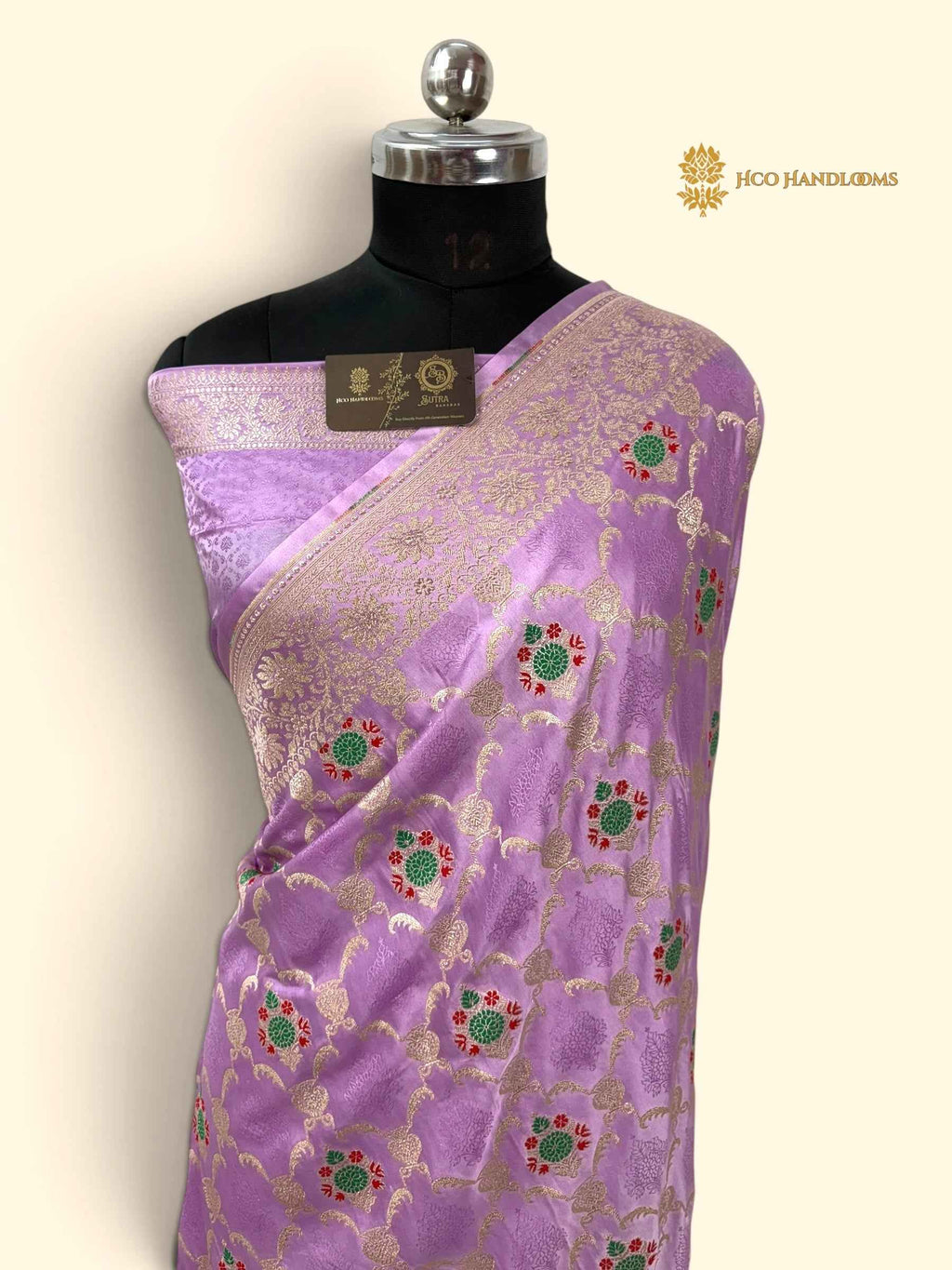 Light Lavender Premium Mashru Katan Silk Banarasi Saree - All Over Meenakari Jaal