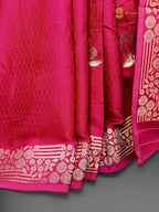 Premium Mashru Crepe Satin Silk Banarasi Saree - All Over Leafs Motifs