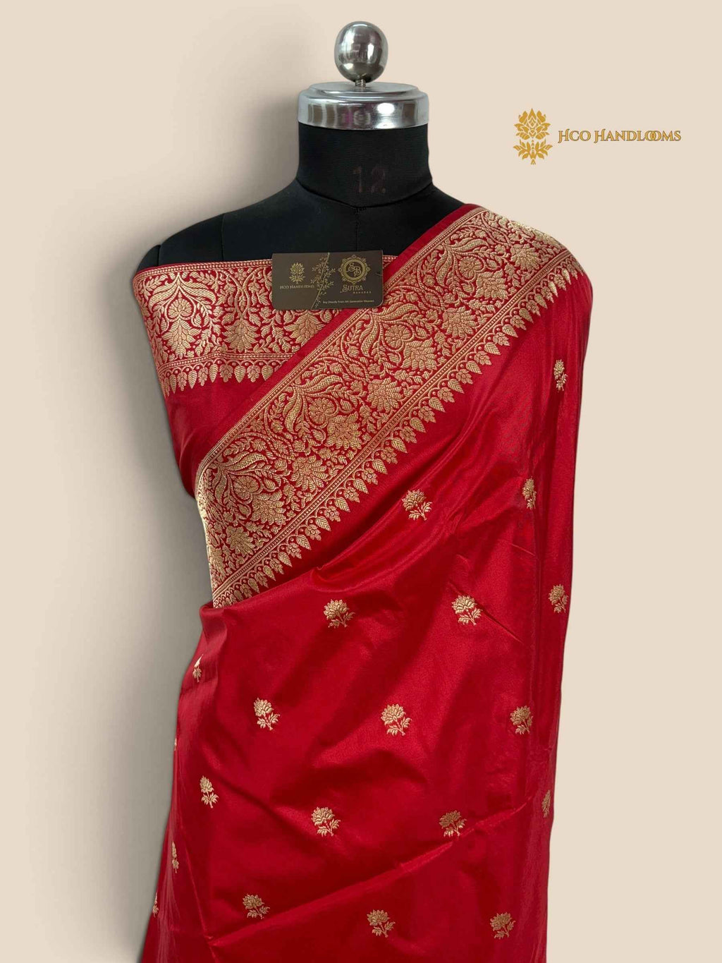 Regal Red Pure Katan Silk Handloom Banarasi Saree - All Over Kadhua Motifs
