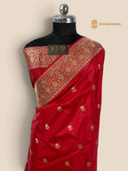 Regal Red Pure Katan Silk Handloom Banarasi Saree - All Over Kadhua Motifs