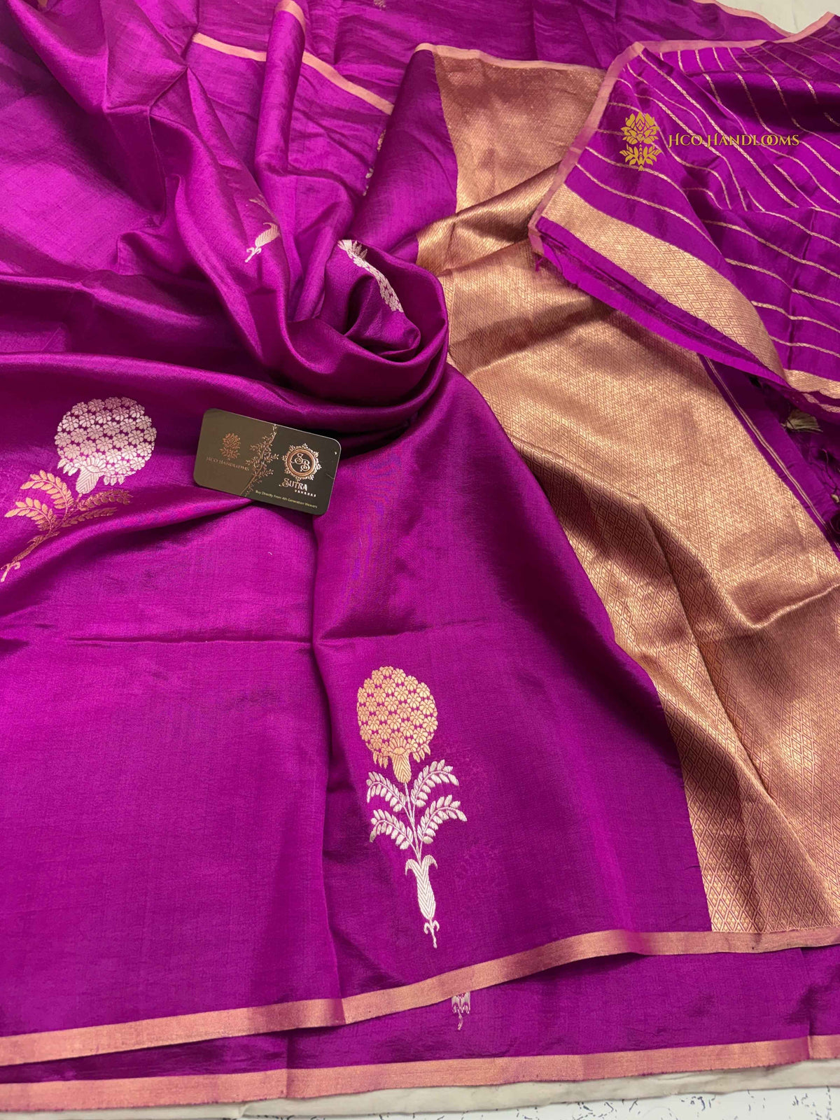 Magenta Pure Mango Katan Silk Handloom Banarasi Saree - All Over Boota