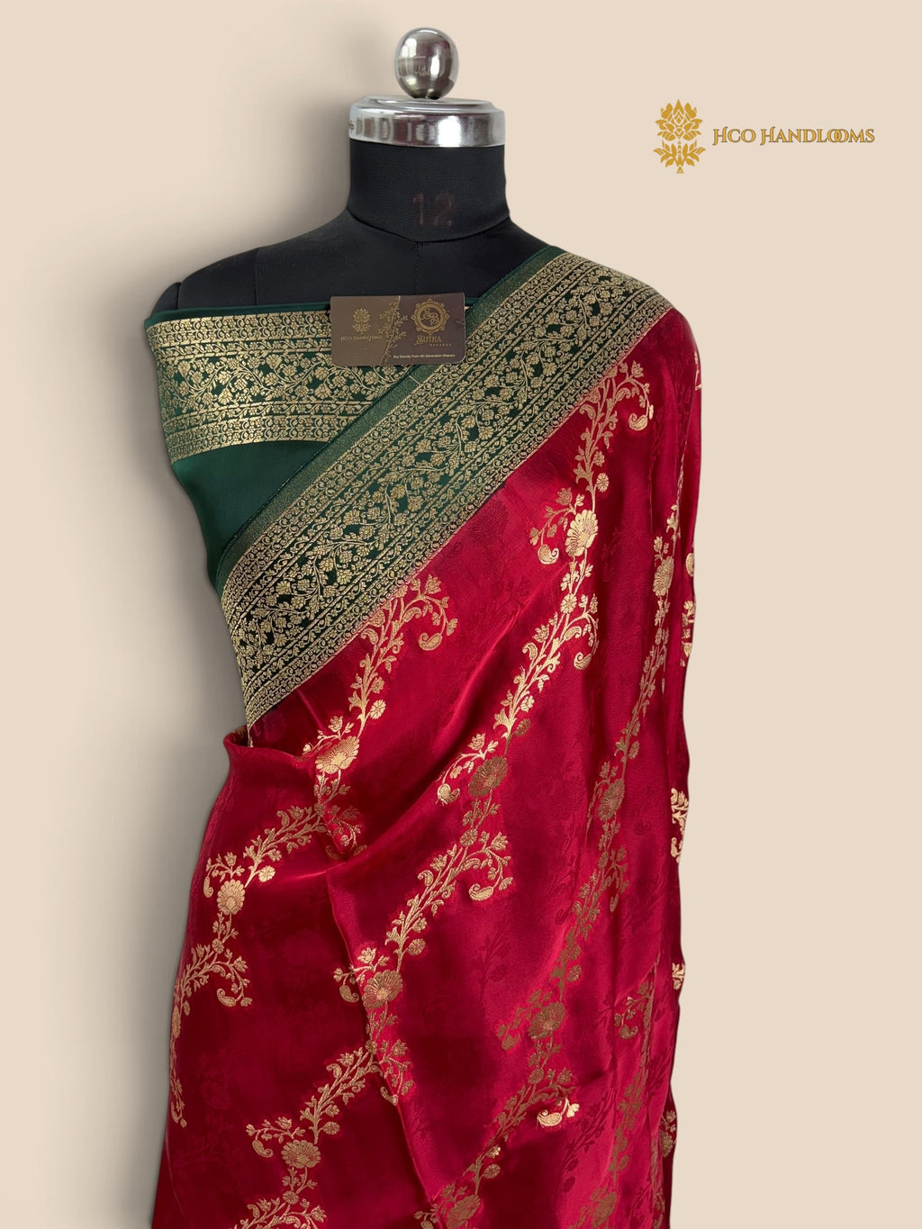 Premium Mashru Crepe Silk Banarasi Saree - All Over Floral Diagonal