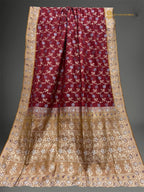 Regal Maroon Pure Katan Silk Handloom Banarasi saree - All Over Kadhiyal Jangla