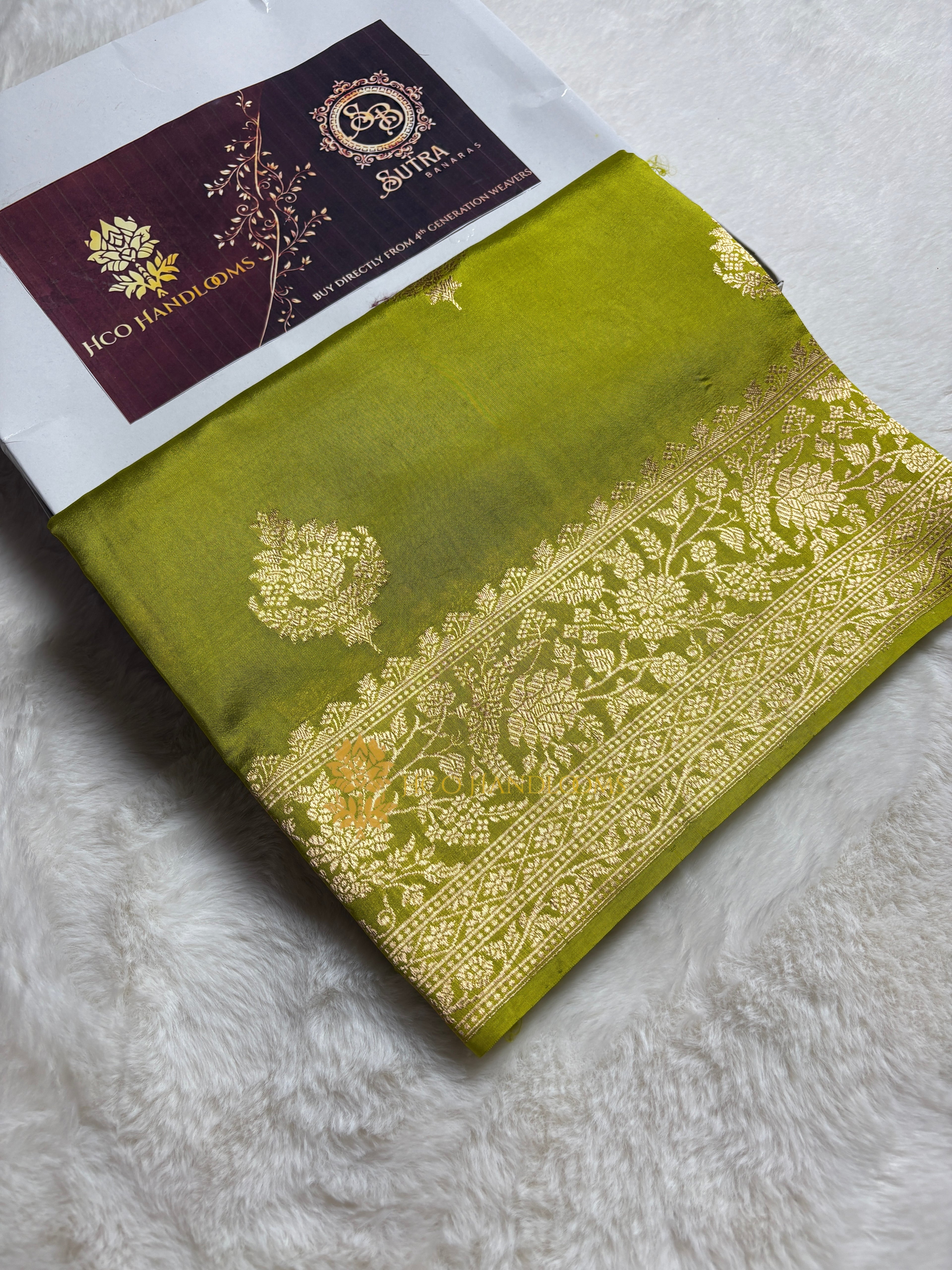 Pure Mango Katan Silk Handloom Banarasi Saree - All Over Kadhua Motifs