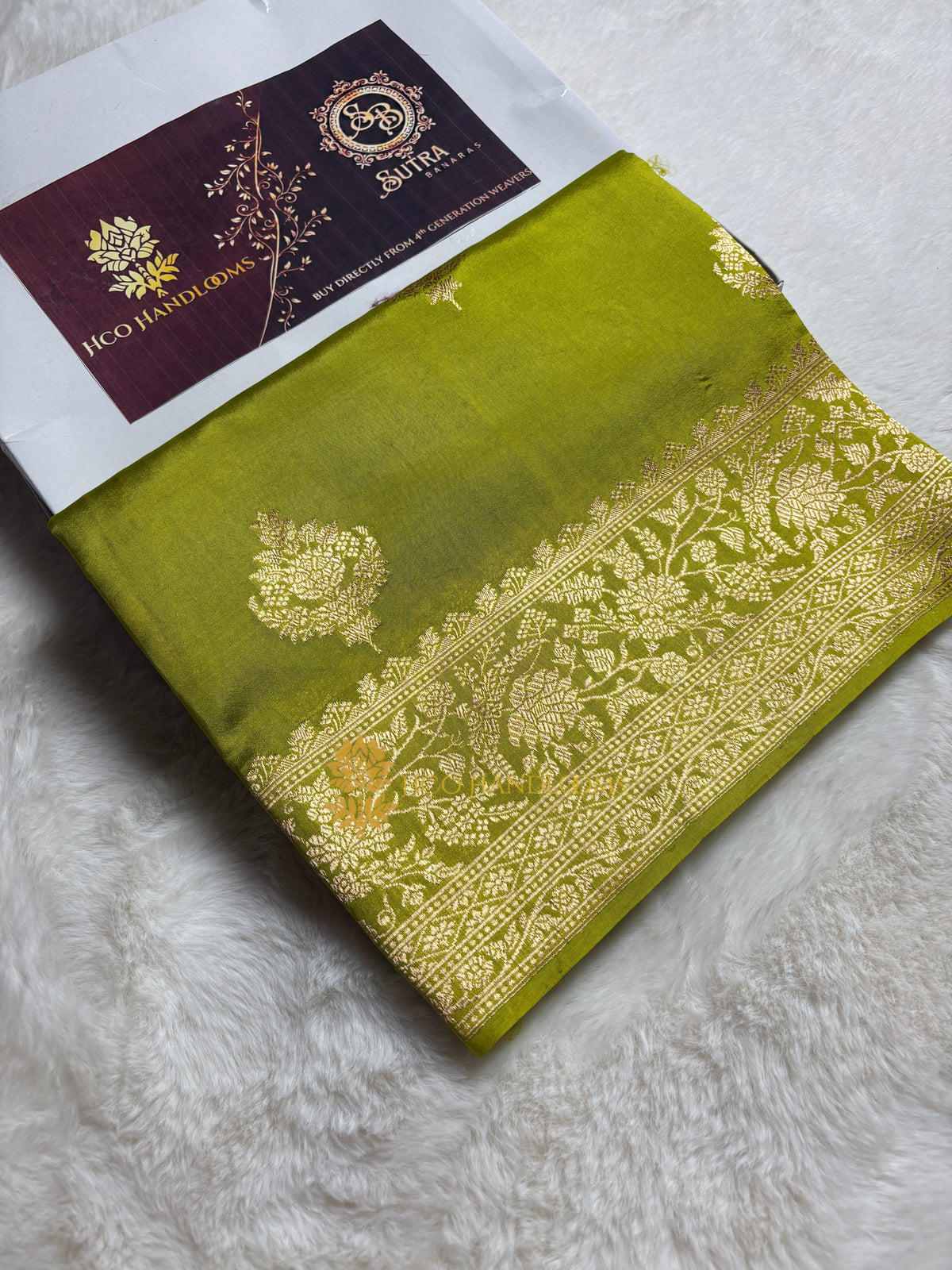 Pure Mango Katan Silk Handloom Banarasi Saree - All Over Kadhua Motifs