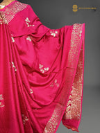 Premium Mashru Crepe Satin Silk Banarasi Saree - All Over Leafs Motifs