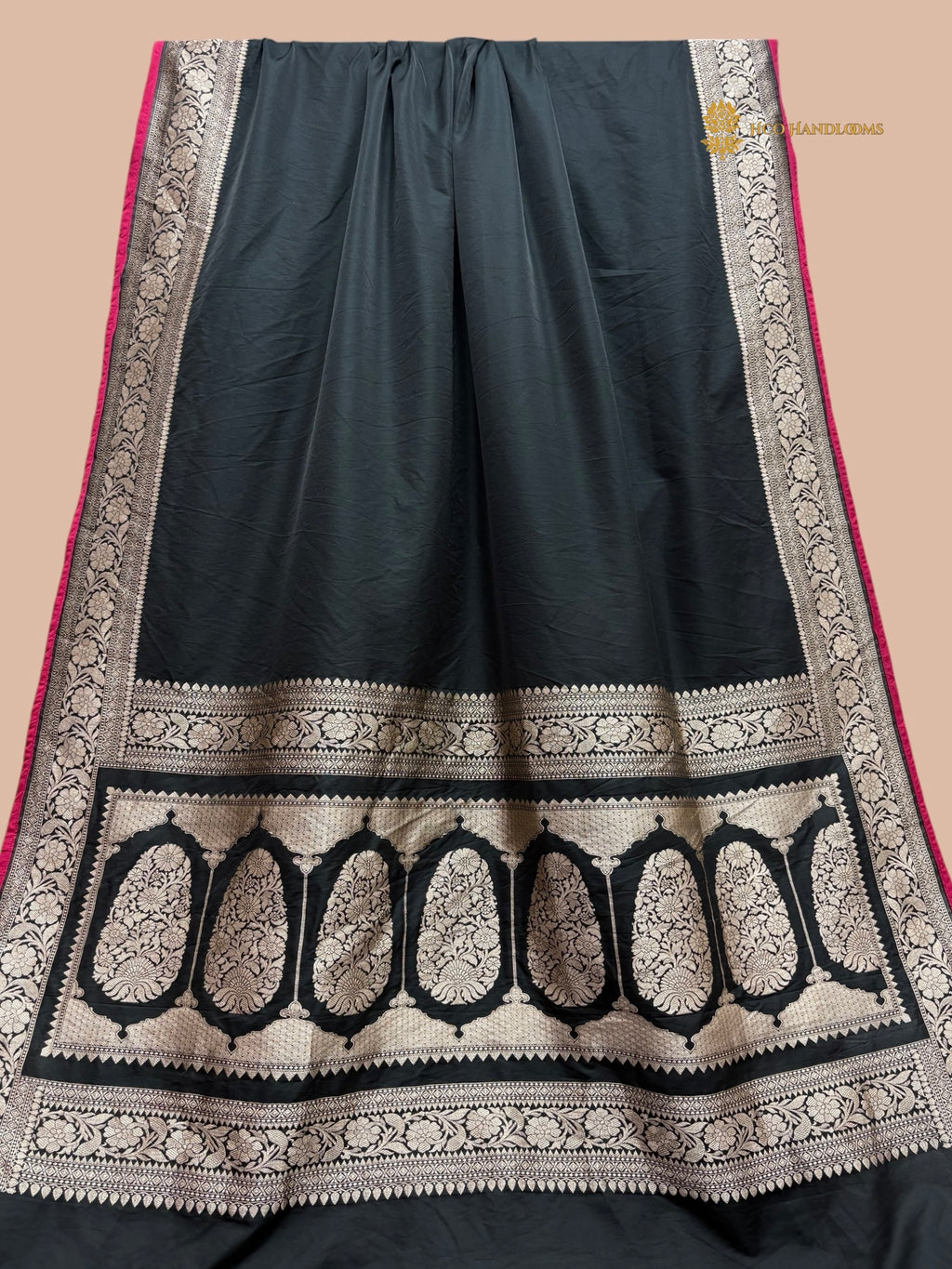 Black Premium Mashru Katan Silk Banarasi Saree with Plain Body