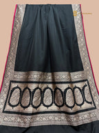 Black Premium Mashru Katan Silk Banarasi Saree with Plain Body