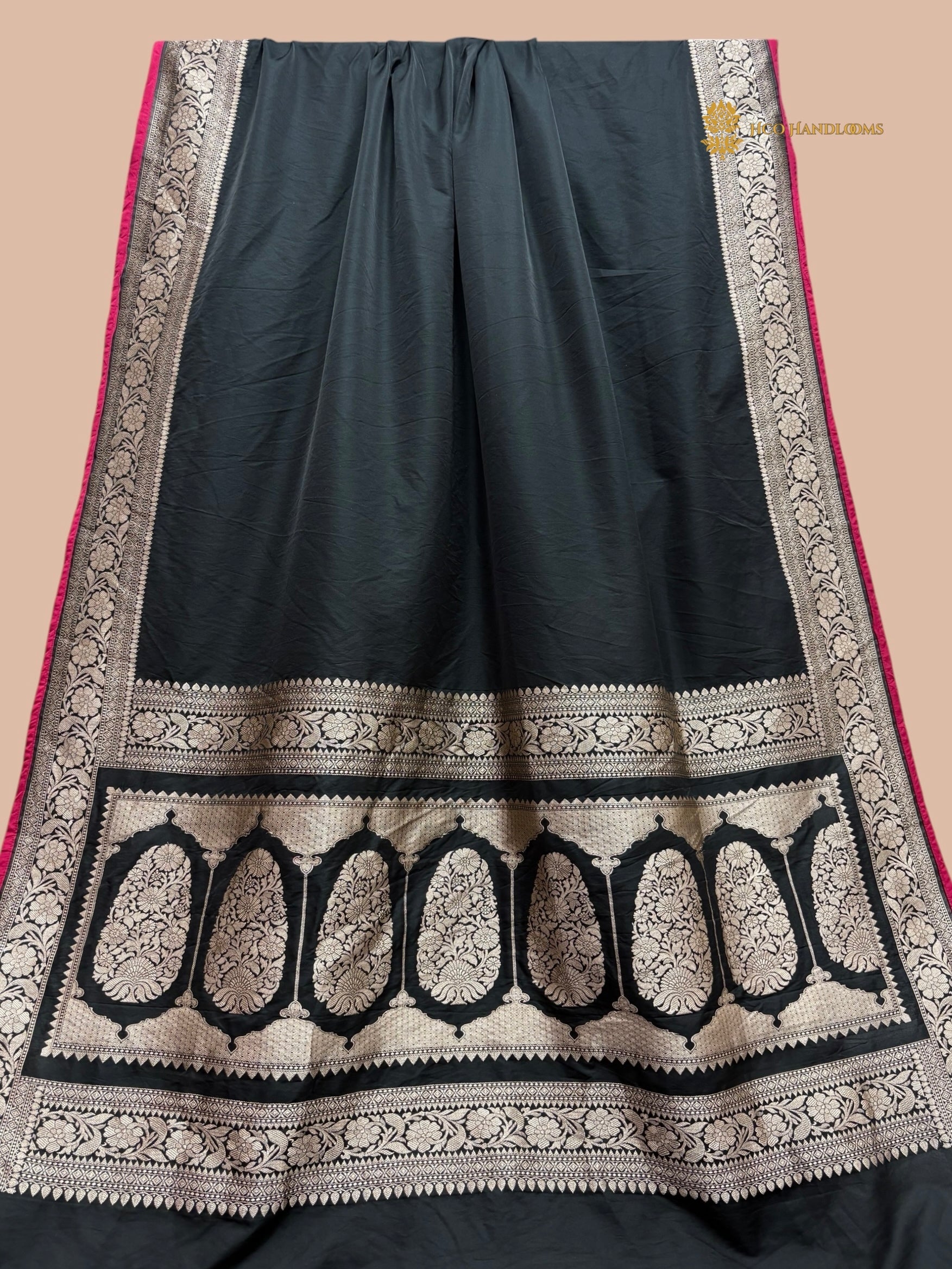 Black Premium Mashru Katan Silk Banarasi Saree with Plain Body