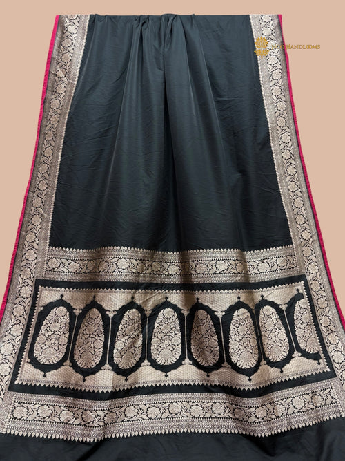 Black Premium Mashru Katan Silk Banarasi Saree with Plain Body