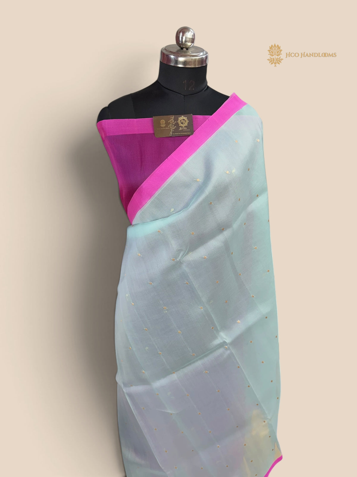 Light Blue Pure Kora Silk Handloom Banarasi Saree - All Over Small Buti