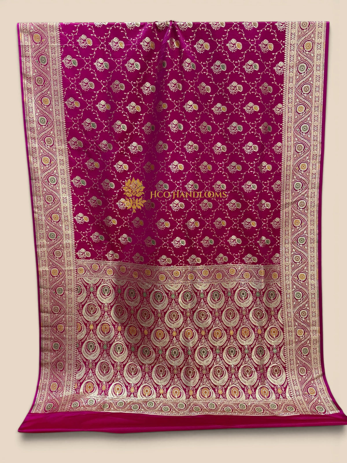 Rani Pink Mashru katan Satin Silk Banarasi Saree - Meenakari Jaal