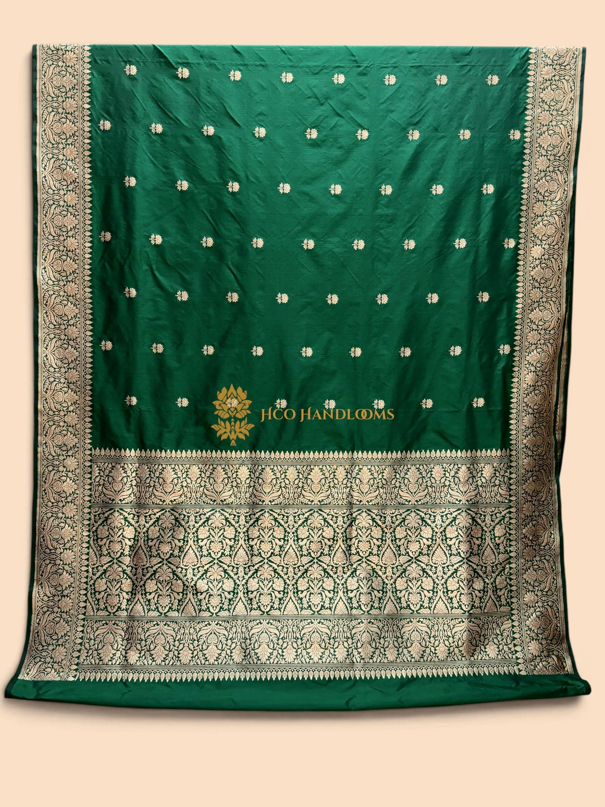 Regal Green Pure Katan Silk Handloom Banarasi Saree - All Over Kadhua Motifs