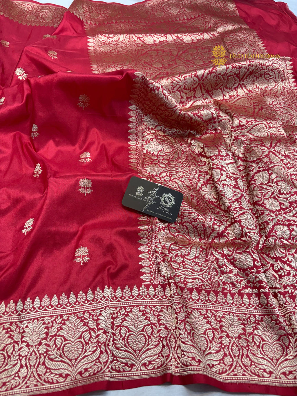 Regal Red Pure Katan Silk Handloom Banarasi Saree - All Over Kadhua Motifs