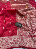Regal Red Pure Katan Silk Handloom Banarasi Saree - All Over Kadhua Motifs
