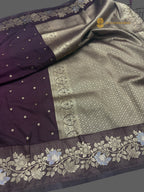 Dual Tone Wine Premium Semi Georgette Small Motifs Banarasi Saree