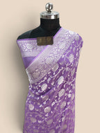 Lavender Pure Khaddi Georgette Silk handloom Banarasi Saree - Water Zari