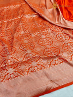 Regal Red Pure Katan Silk Handloom Banarasi Saree - All Over Brocade