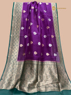 Green & Magenta Contrast Pure Kora Silk Handloom Banarasi Saree - All Over Kadua Motifs