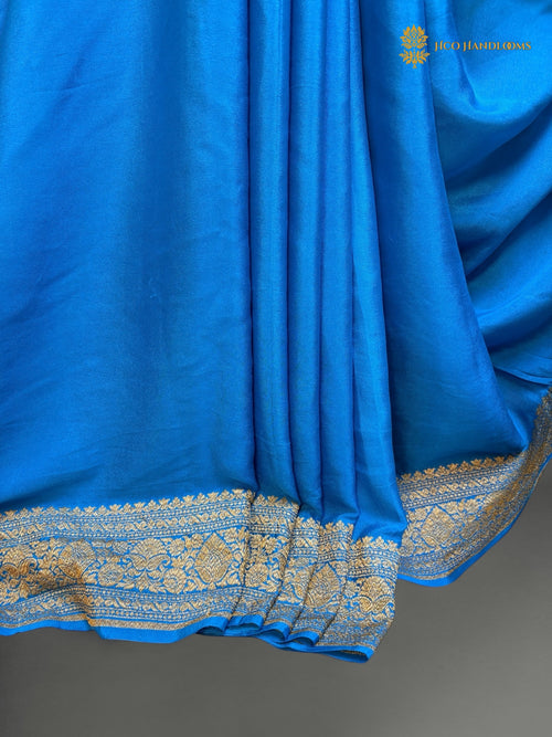 Blue Pure Khaddi Crepe Georgette Silk Handloom Banarasi Saree - Antique Zari