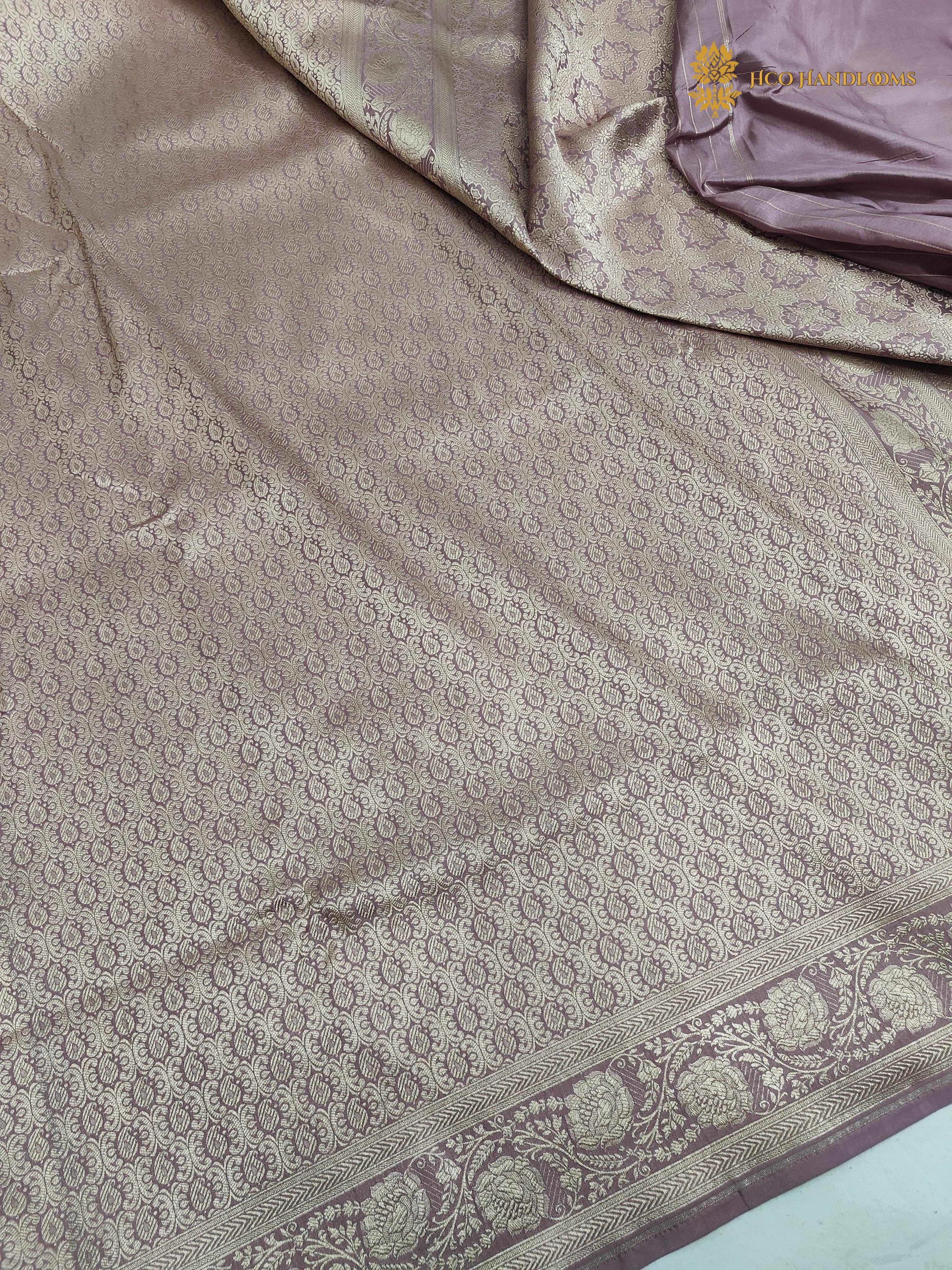 Regal Pastel Lavender Pure Katan Silk Handloom Banarasi Saree - Paisley Tanchui Brocade