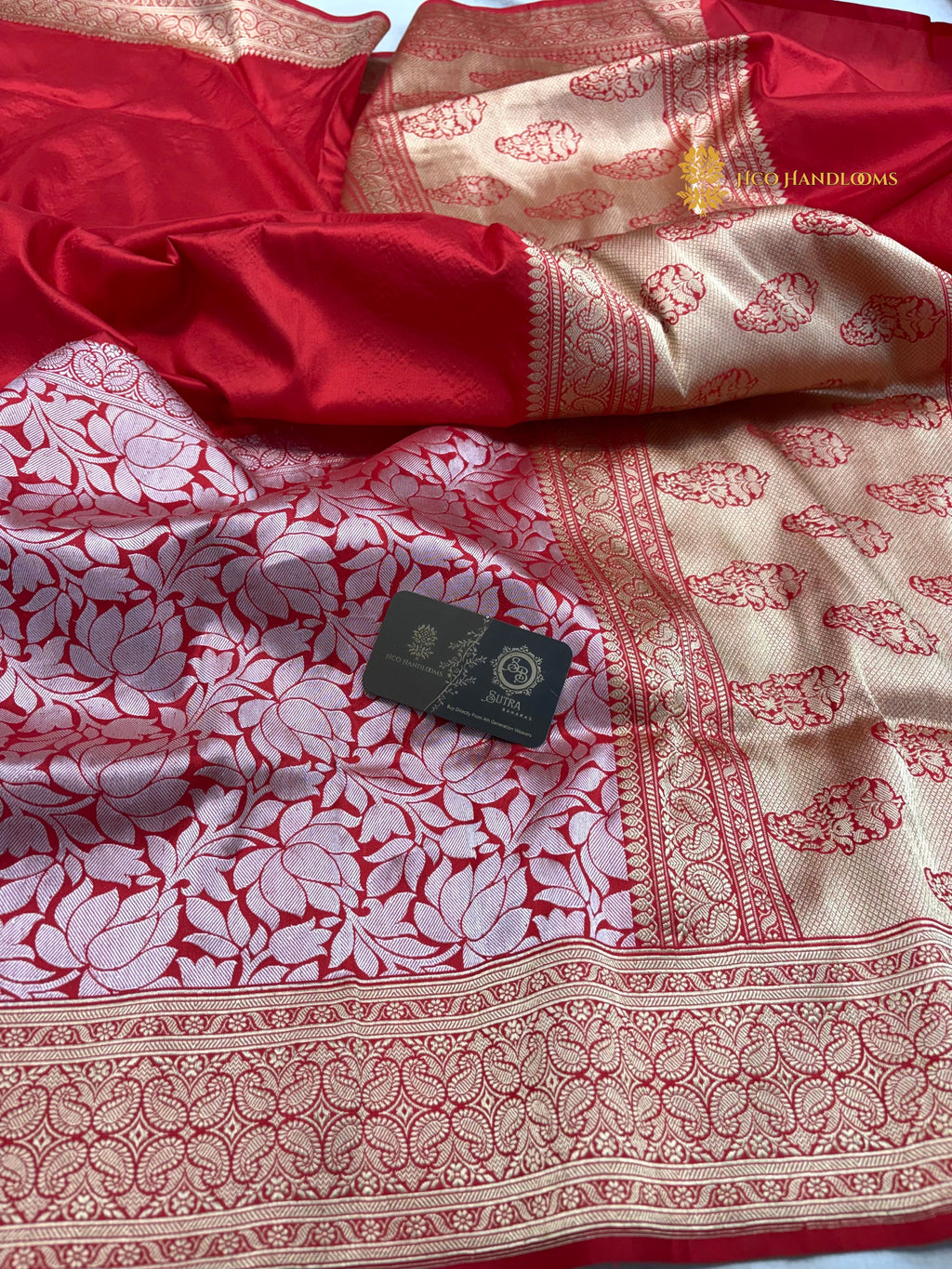 Red Pure Katan Silk Handloom Banarasi Saree - All Over Skirt Border