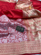 Red Pure Katan Silk Handloom Banarasi Saree - All Over Skirt Border