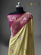 Contrast Pure Katan Silk Handloom Banarasi saree - All Over Kadhua Meenakari Motifs