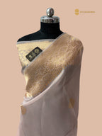 Light Pink Pure Kora Silk Handloom Banarasi Saree - All Over Kadua Motifs