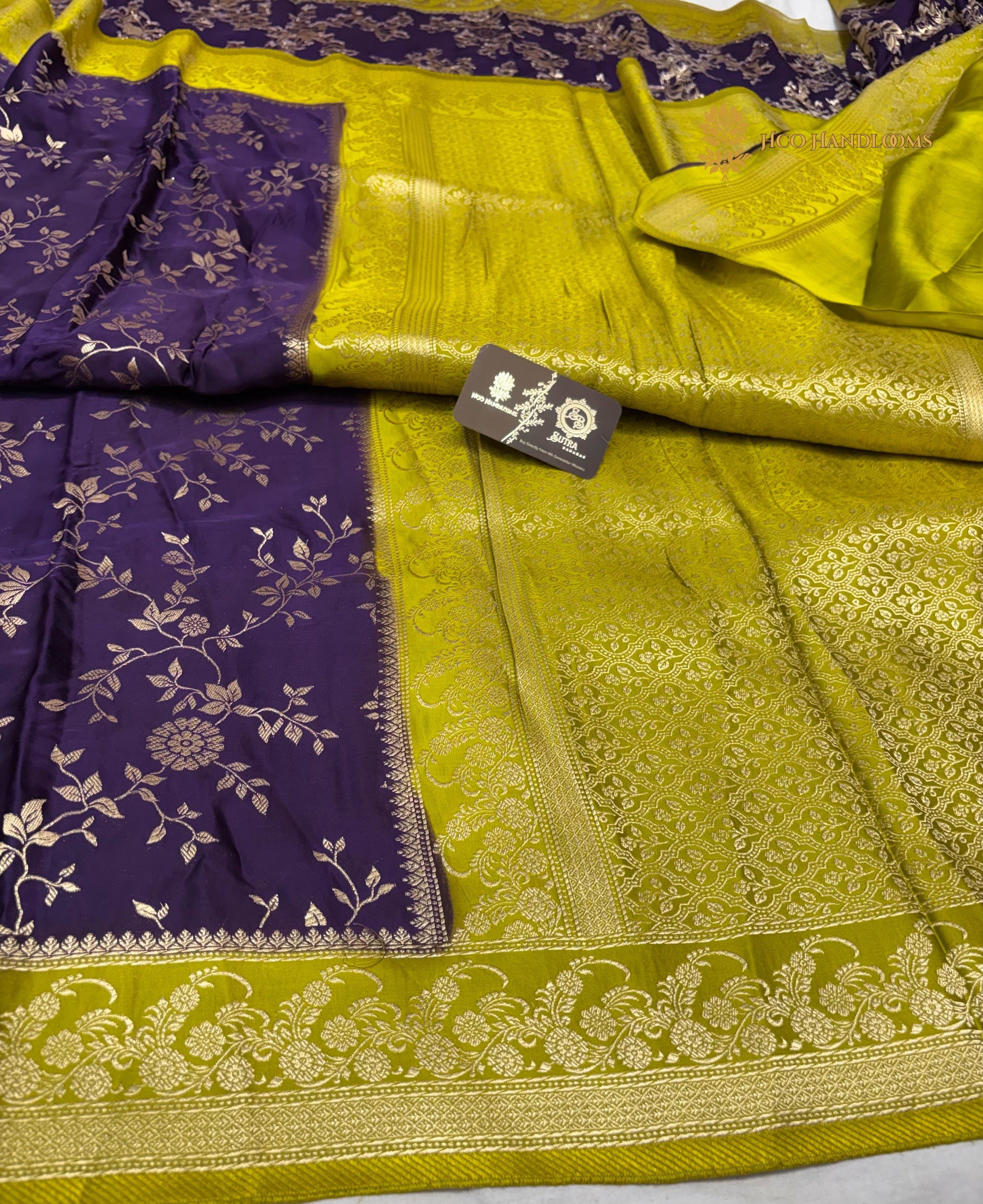 Premium Mashru Crepe Silk Banarasi Saree - All Over Floral Jaal