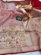 Pure Kora Silk Handloom Banarasi Saree - All Over Square With Meenakari Skirt Border