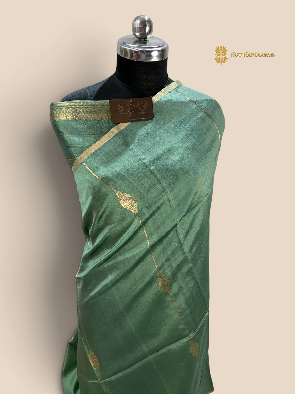 Sea Green Pure Mango Katan Silk Handloom Banarasi Saree - Kadhua Stripes