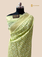 Pastel Green Premium Cotton Jamdani Banarasi Saree - All Over Jaal