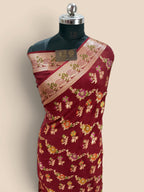 Maroon Pure Khaddi Chiffon Silk Banarasi Saree - Floral Motifs