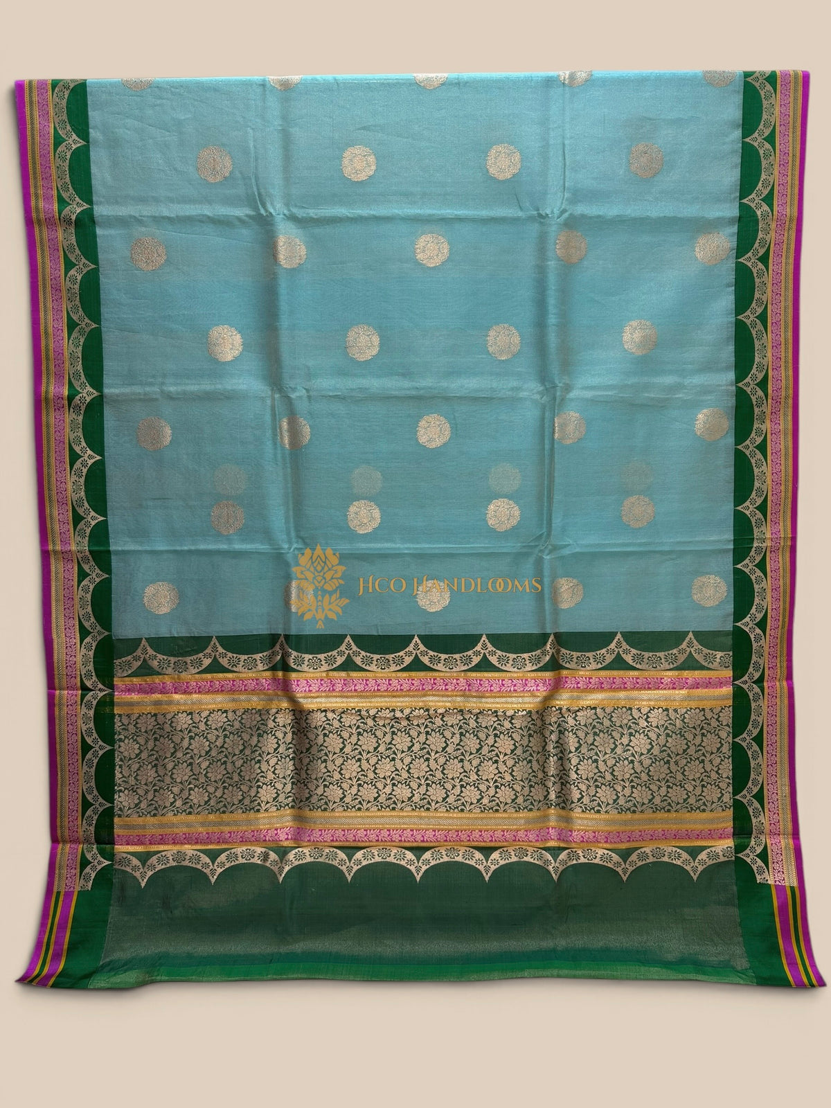 Pre-Order Contrast Pure Kora Tissue Silk Handloom Banarasi Saree - Kadhua Motifs