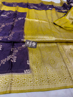 Premium Mashru Crepe Silk Banarasi Saree - All Over Floral Diagonal