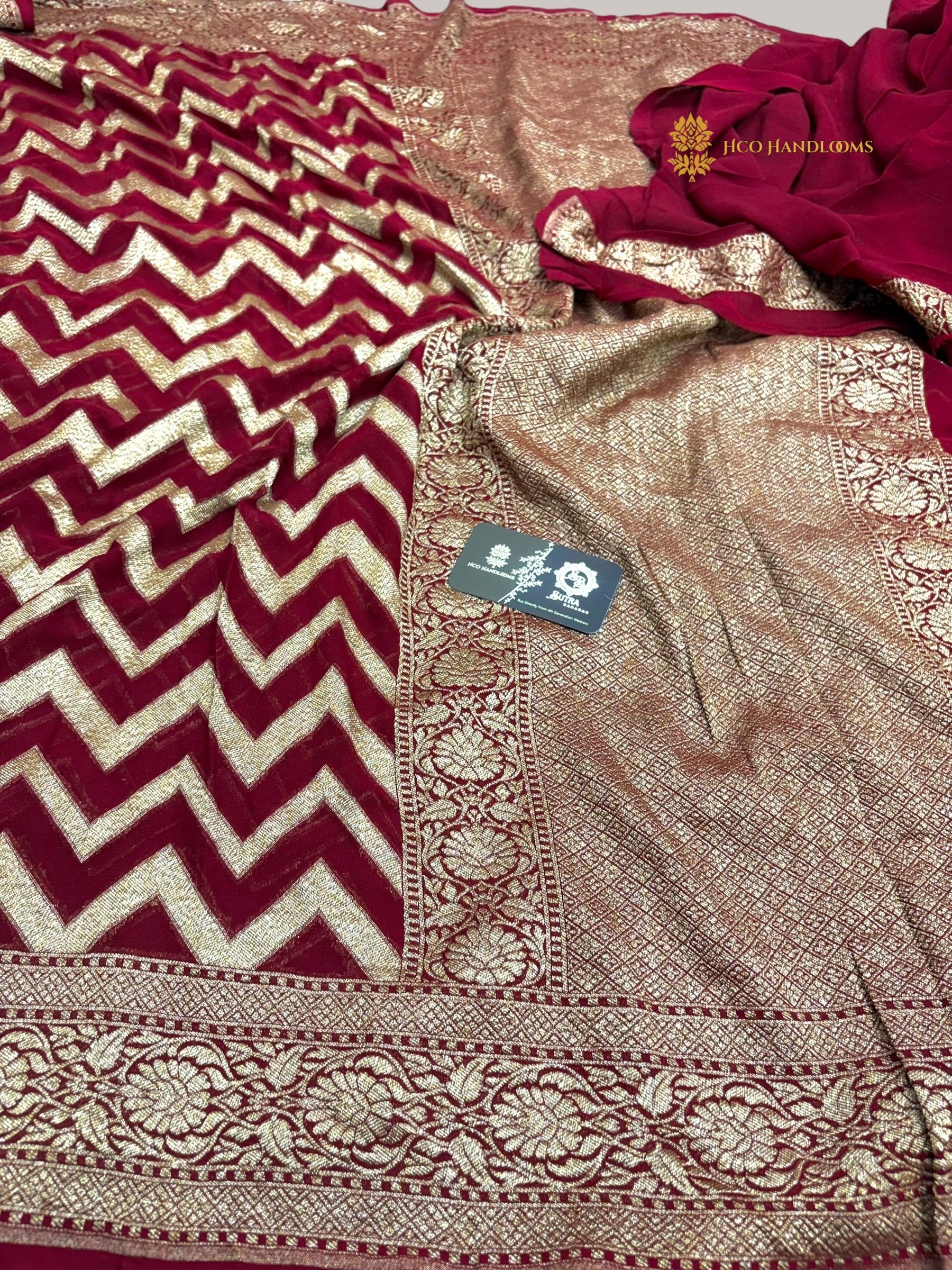 Regal Maroon Pure Khaddi Georgette Silk handloom Banarasi Saree - Water Zari