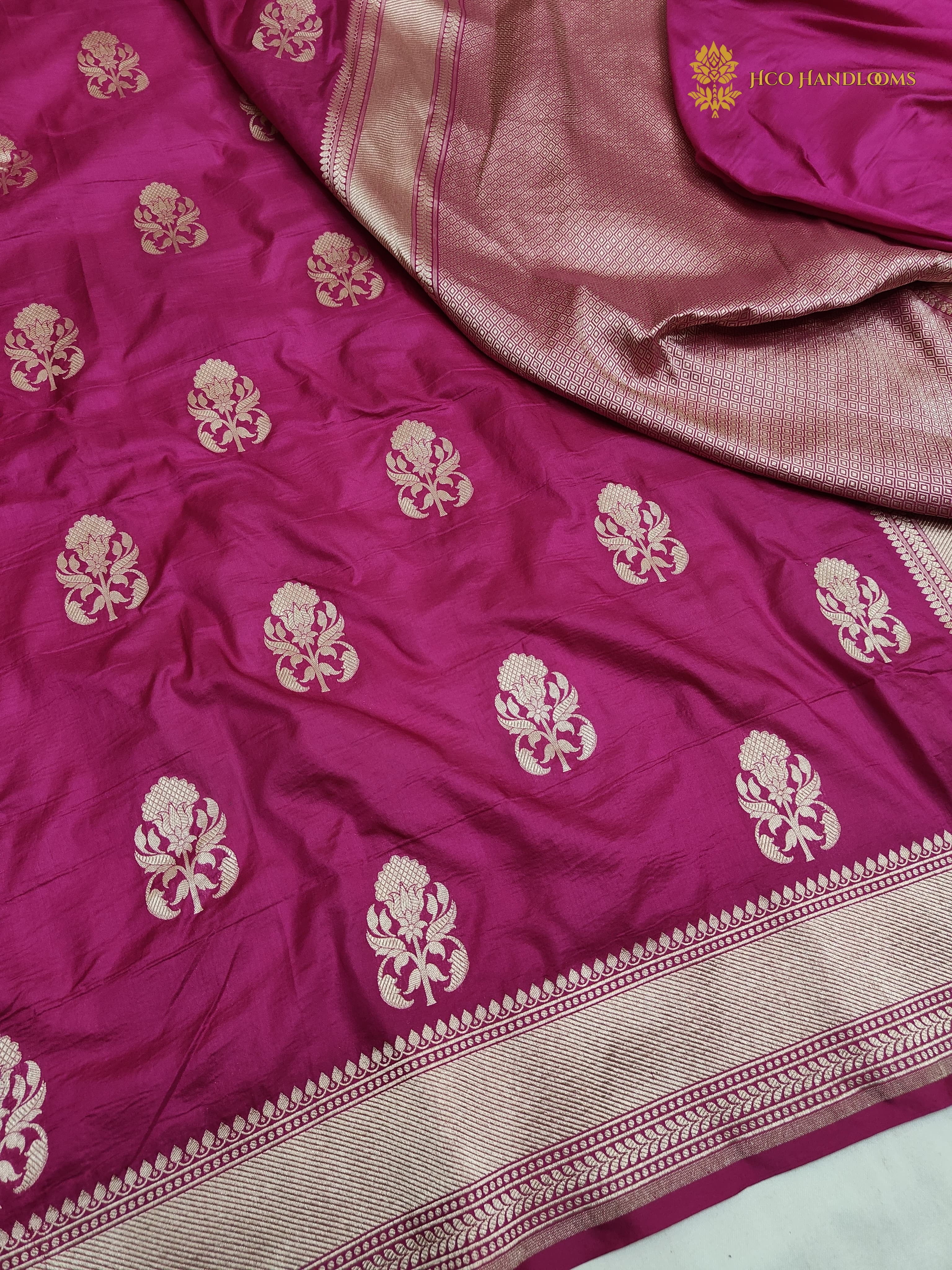 Regal Rani Pure Katan Silk Handloom Banarasi Saree - All Over Floral Motifs