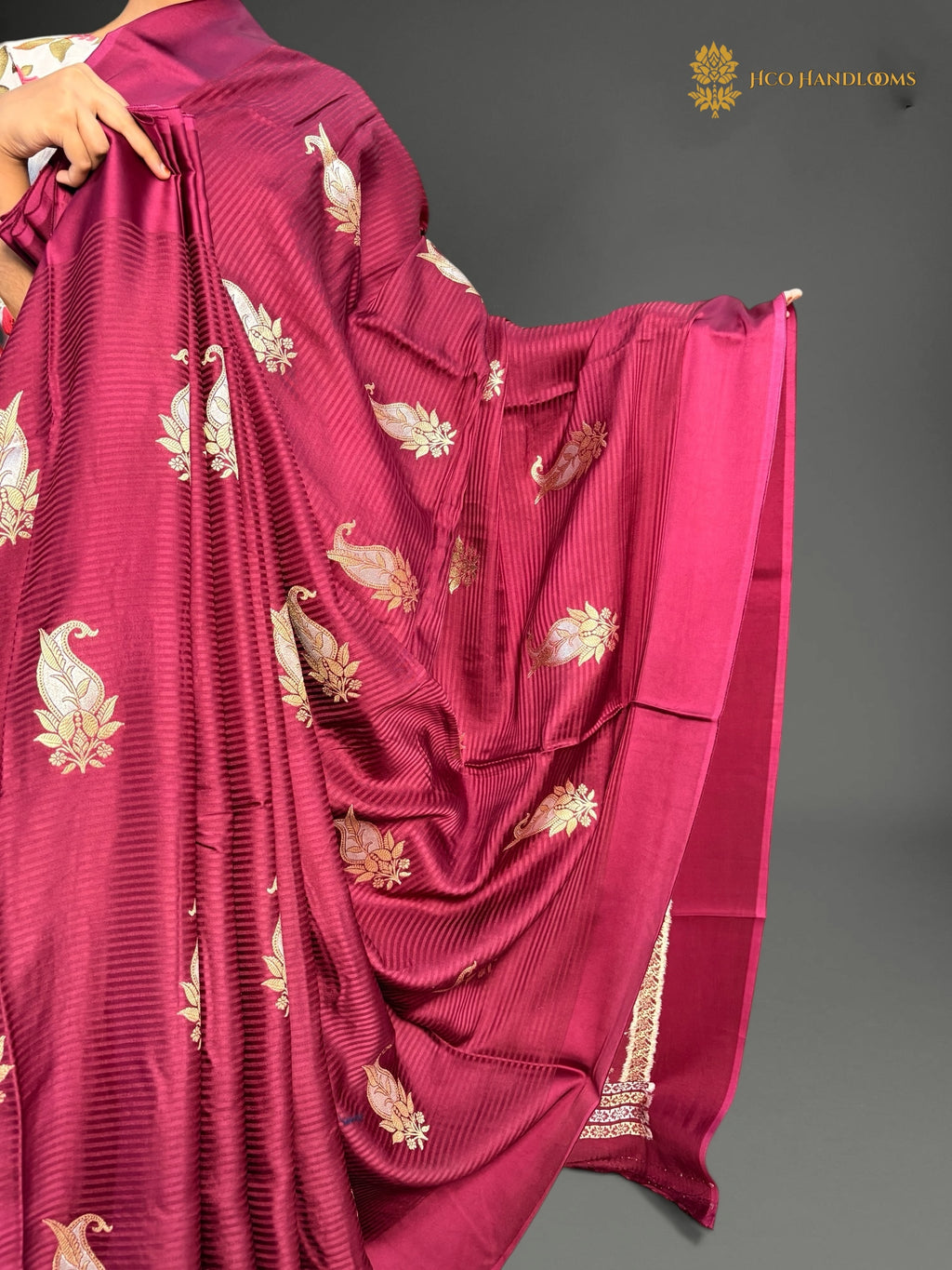Premium Mashru Crepe Satin Silk Banarasi Saree - All Over Paisley Motifs