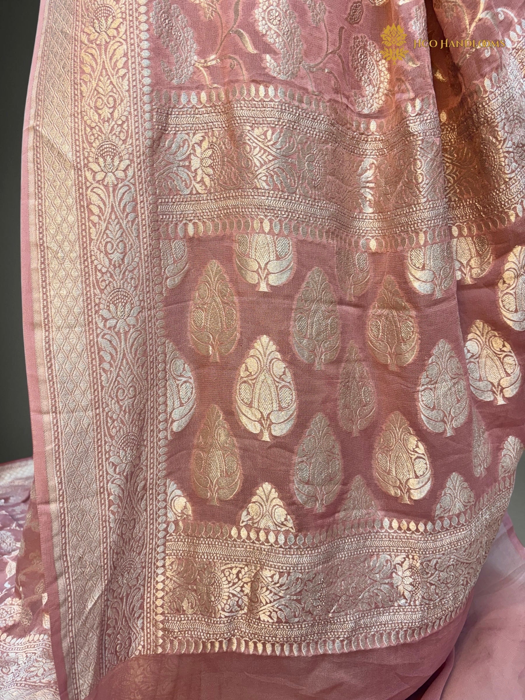 Pure Khaddi Georgette Silk Handloom Banarasi Saree - All Over Floral Jangla