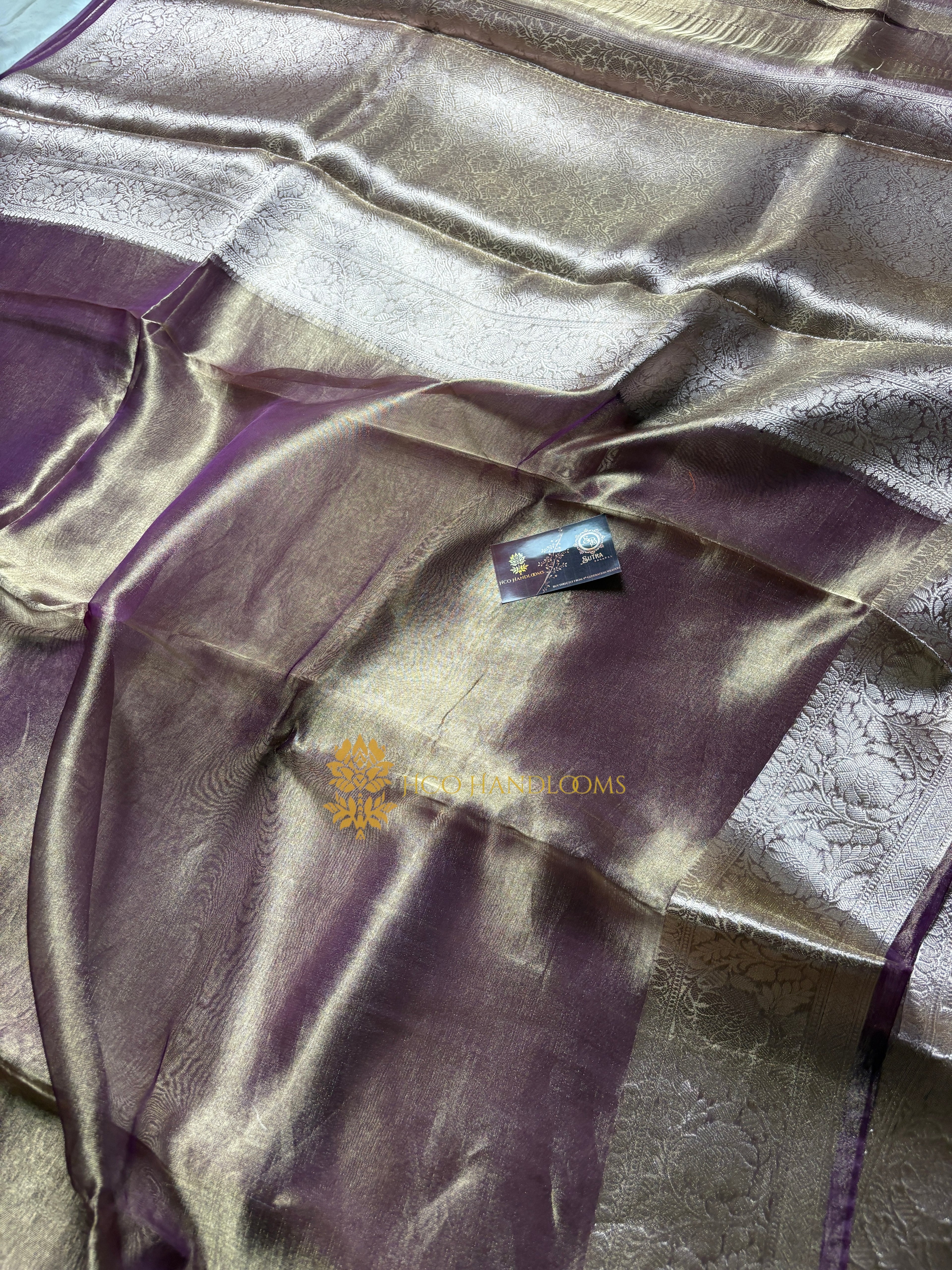 Pure Tissue Silk Plain Multicolour Handloom Banarasi Saree